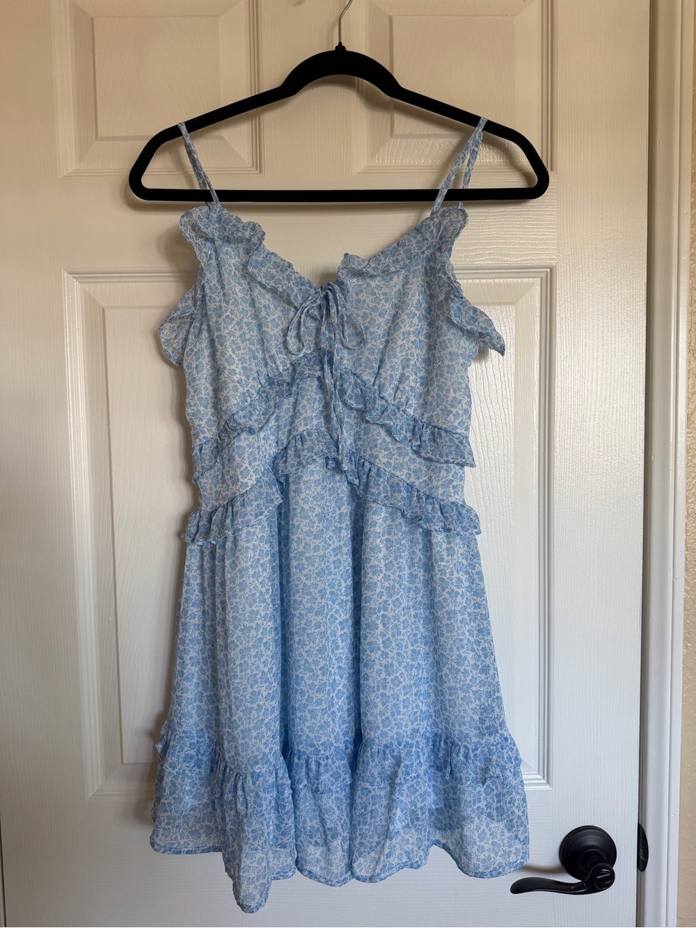 Altar'd State Coquette Light Blue Floral Ruffle Mini Dress Size Medium